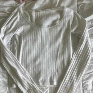 Brandy Melville White Lace Trim Top